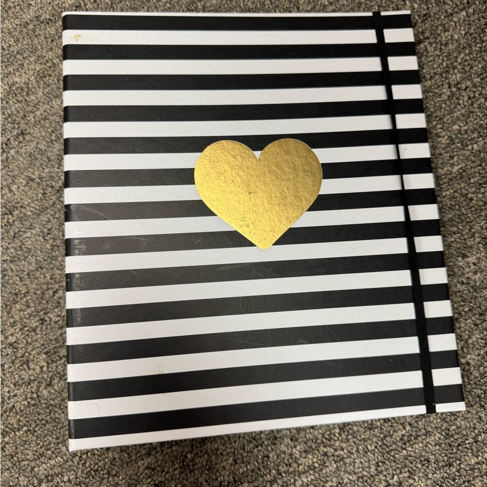 Black and White Striped Notebook with Gold Heart